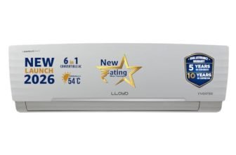 Lloyd 1.5 Ton 5 Star Inverter Split AC, 2026 New Star Rated (6 in 1 Convertible, Cools Up To 54°C, DG Mode, Ice Clean, Smart 4 Way Swing, Turbo Cool, Installation Check, White, GLS18I5AGGGW)