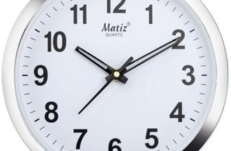 Matiz 101 Round Wall Clock Silver Color Plastic Case White Dial Analog for Living Room Home Decorations Office (Size: 20 x 20 CM)