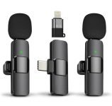 TECHNOVIEW Wireless Microphone Lavalier Lapel Microphone for Android,iPhone – Cordless Omnidirectional Condenser Recording Mic for Interview,Youtubers,Video Recording, Live Streaming(Dual-Black)