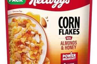 Kellogg’s Corn Flakes Real Almond Honey 1kg | High in Iron, Vitamin B1, B2, B3, B6 & C | Naturally Cholesterol Free | Corn Flakes, Breakfast Cereal