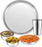 Jensons Stainless Steel Dinner Set 5 Pcs | 1 Dinner Plate, 3 Bowls & 1 Tumbler | Premium Thali Set