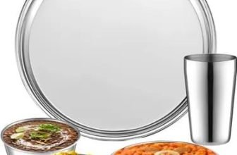 Jensons Stainless Steel Dinner Set 5 Pcs | 1 Dinner Plate, 3 Bowls & 1 Tumbler | Premium Thali Set