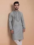 Tibra Collection Men Embroidered Straight Kurta(Grey)
