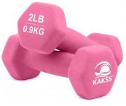 KAKSS Neoprene Dumbbell Set of 2 (2 lb / 0.9 Kg Each), Pink Hex Dumbbells with Cast Iron Core and Non-Slip Coated Grip, Hand Weights for Home Workout Equipment and Gym Dumbbell for Women and Men