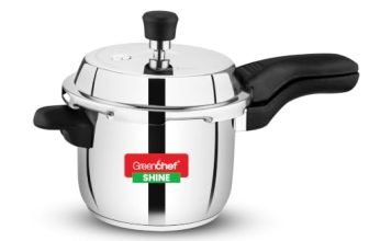 Greenchef Shine Stainless Steel Outerlid Pressure Cooker| Induction and gas stove Compatible| ISI certified| Ergonomic Handle| 3Litre Capacity (3, Liters)