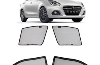 Amazon Basics Side Window Sun Shade for Maruti Suzuki Dzire (2024 Onwards) – Front Half Cut + Rear Zipper | Custom-Fit Magnetic Car Curtains | Black | Pack of 4 Pcs | Cotton Mesh