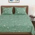 Bsb Home 100% Cotton Feel Double Bed Bedsheet Set | 144 Tc Soft & Breathable | Mint Green White Flower Print With 2 Pillow Covers | Wrinkle Free | For Bedroom (90 X 90 Inches)
