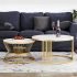 Furniture Cafe Square Nesting Coffee Table Set of 2 with Drawer | White Marble Look Top & Gold Metal Frame | Modern Center, Side & Accent Tables for Living Room, Bedroom & Balcony